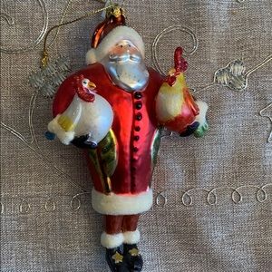 Chicken Loving Santa Ornament